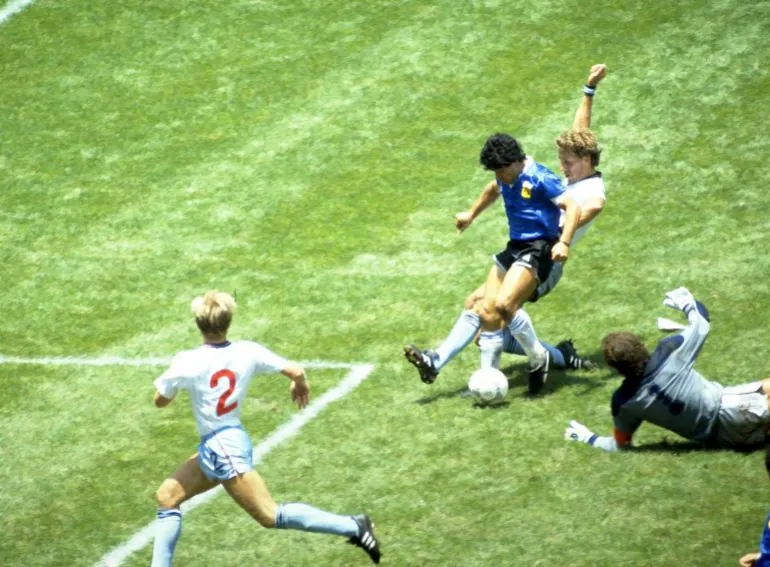 Diego Maradona scores for Argentina
