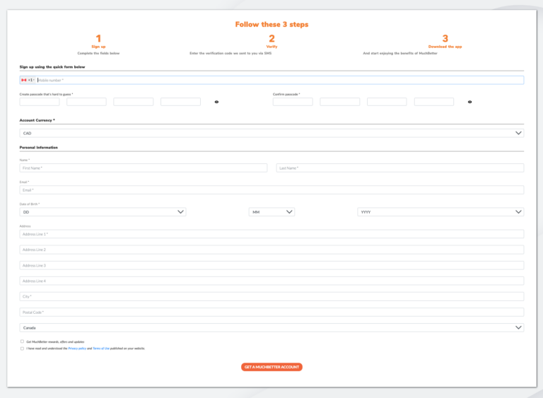 MuchBetter sign up form