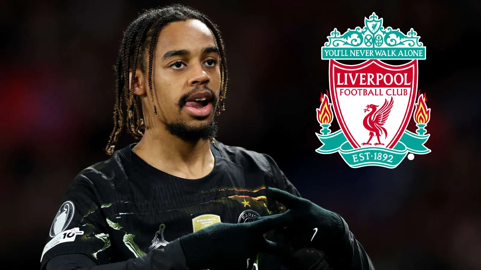 Bradley Barcola Liverpool crest